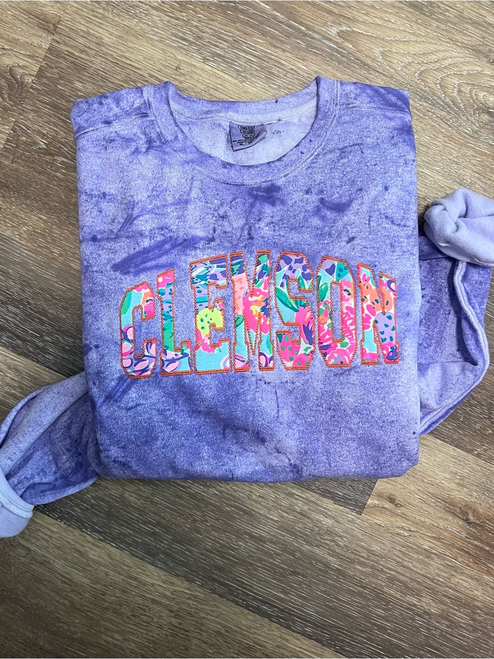 Purple Tie-Dye Crewneck with Clemson Applique